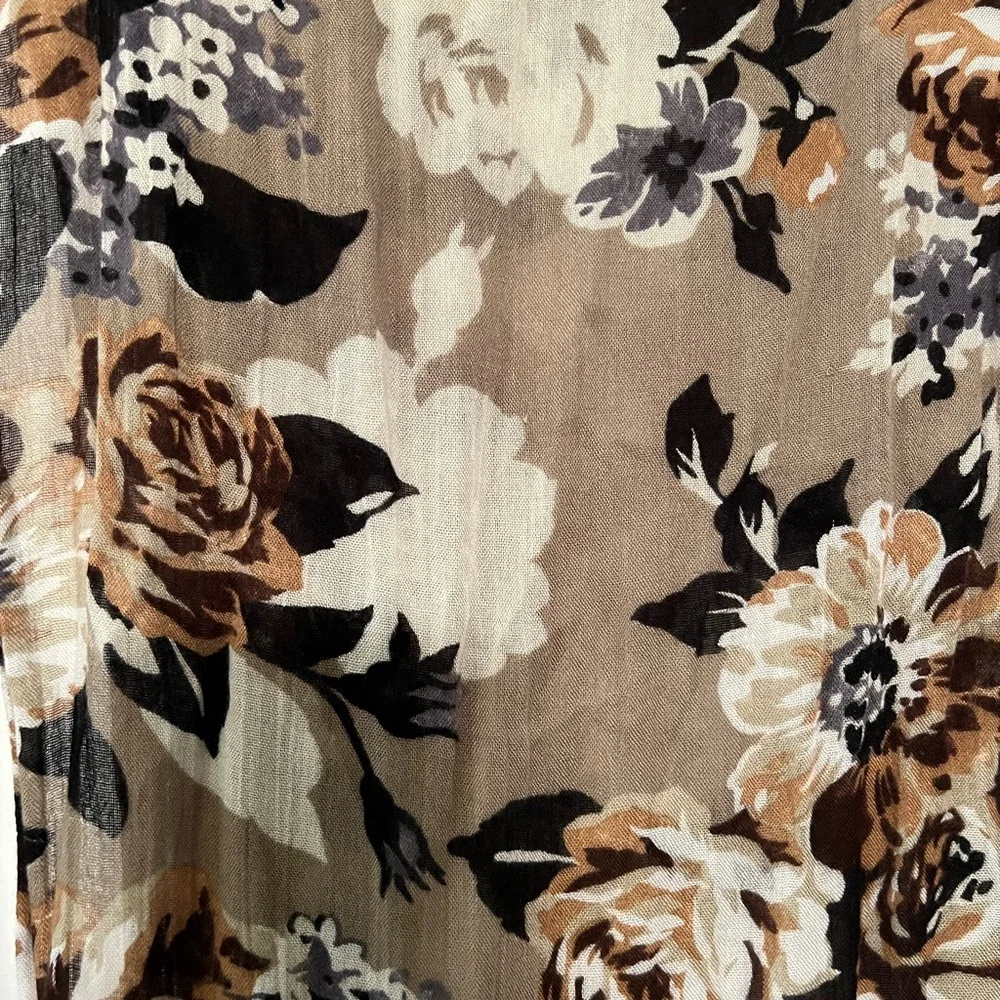 Neutral Taupe Floral Scarf with Fringe | Elegant Fall Wrap EUC 28